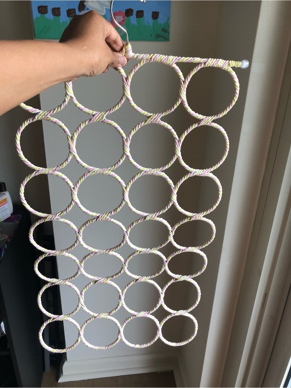 Multi-Ring Scarf and Accessory Organizer in White, Pink & Yellow